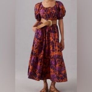 Anthropologie Vibrant Orange and Purple Maxi Dress